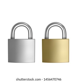 Two realistic icons Silver and Golden padlock in the closed position, isolated on white background, Vector EPS 10 illustration