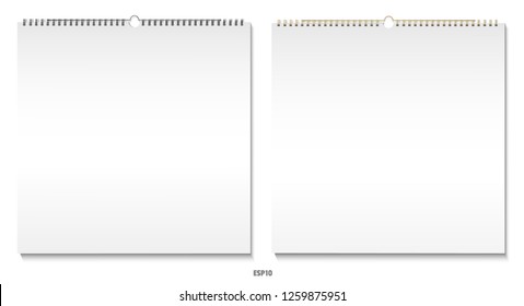 Two realistic images of albums with spirals. For calendars, albums, notebooks. Blank mockups for design. White background, isolated vector illustration