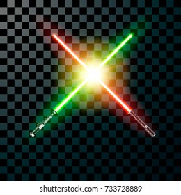 Two realistic light swords. cross swords. Vector illustration isolated on transparent background