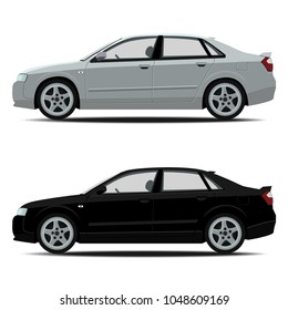 Two realistic like cars in 2 colours. Vector cars isolated.
