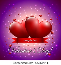 Two Realistic Love Hearts on Elegant Valentine Background. 3D Vector Illustration