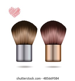 two realistic makeup brushes isolated on white background. makeup tools eps10 vector illustration