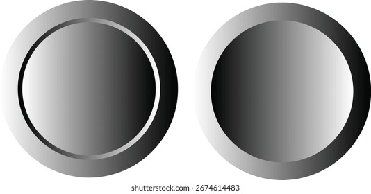 Dois círculos realísticos de gradiente metálico representando botões ou elementos de interface do usuário lado a lado