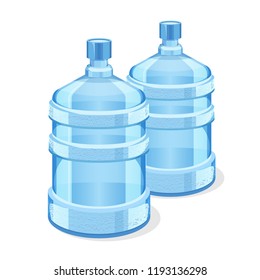 Two realistic plastic bottles for office water cooler. Barrel, gallon, plastic container for with water. bottle Vector illustration.