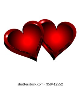 Two Realistic Red Love Hearts Isolated on White Background. 3D Vector Illustration