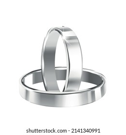 Two realistic shiny silver wedding rings on blank background vector illustration