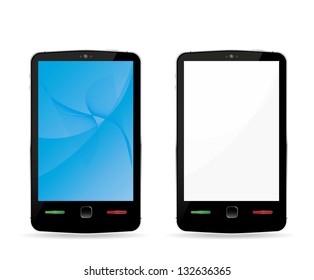 Two Realistic Smart-Phone With Blue Waves and Blank Screen,Vector Illustration.