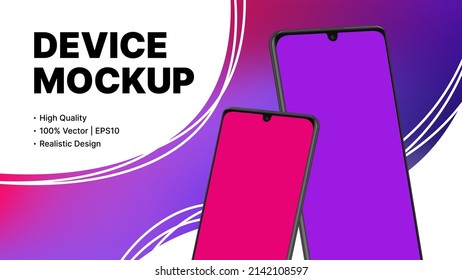 Two Realistic Smartphone Mockups with Editable screens on Creative Gradient Background. Vector illustration