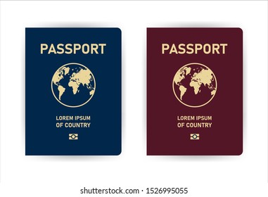 Two realistic template passport on white background. Document for travel and immigration. Vector illustration.