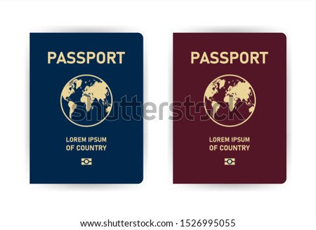 Two realistic template passport on white background. Document for travel and immigration. Vector illustration.