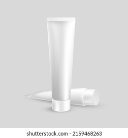 Two realistic tube of cream. Packaging mockup template for cosmetic and medical products. Vector illustration