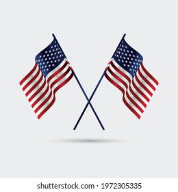 Two realistic USA flags crossed together - Vector illustration