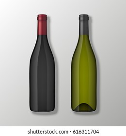 Two realistic vector wine bottles in top view without labels on gray background. Design template in EPS10.