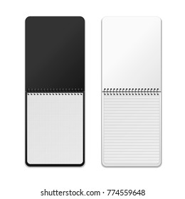 Two realistic vertical spiral notebooks with different grids, mockup isolated on white