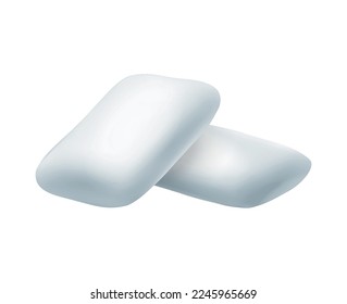 Two realistic white spearmint chewing gum pads vector illustration