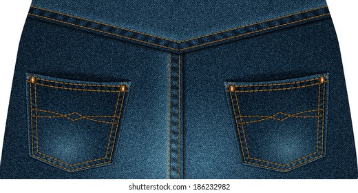 Two rear denim pocket. Jeans rear view. Vector illustration.