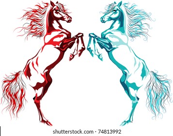 Two rear horses, fire and water
