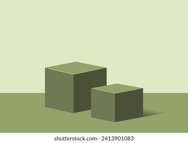 two rectangle podiums in the room, green color, vector geometric platform illustration for product display presentation, promotion banner.