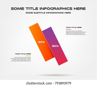 Two rectangles of percentage infographics, 50/50. Element of chart, graph, diagram with 2 options - parts, processes, timeline. Vector business template for presentation, workflow layout,annual report