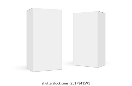 Two Rectangular Paper Packaging Boxes Mockups, Side View, Isolated on White Background. Vector Illustration