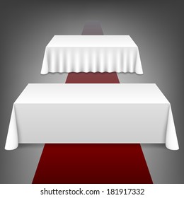 Two rectangular tables with tablecloth