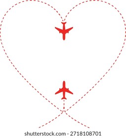 Dois Aviões Vermelhos com Trajetória de Voo em Forma de Coração - Amor e Conceito de Viagem
