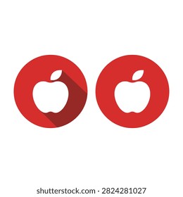 Two red Apple logos in circles on white, tech branding symbols