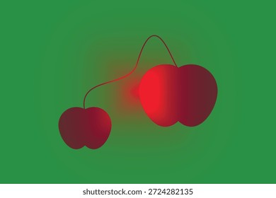 Ilustración de dos manzanas rojas con luz brillante sobre fondo verde