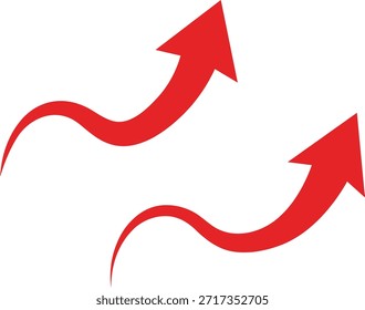 Two red arrows curving upwards on a white background curve movement