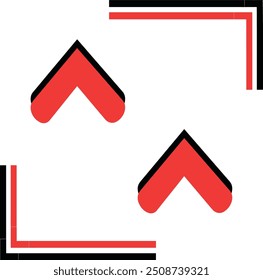 Duas setas vermelhas apontando para cima dentro de um quadrado preto. Adequado para infográficos, apresentações comerciais, sites e relatórios financeiros.