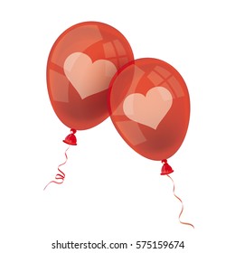Two red balloons with hearts on the white. Eps 10 vector file.