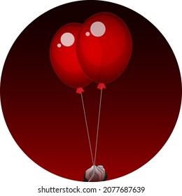 Two red balloons on red gradient background illustration