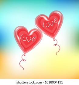 Two red balloons in the shape of a heart. A symbol of love. He comes in love with a Valentine's Day gift for a wedding. Vector illustration.