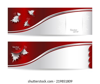  Two red banners with autumn leaves. 