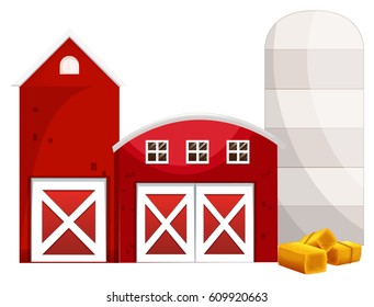 Zwei rote Scheunen und Silo-Illustration