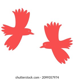 Two red birds. Vector two birds clipart. 