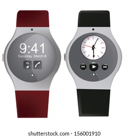 two  red and black smart wearable clock with some buttons