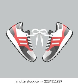 two red black white sneakers shoes tied to each other, can be used as icon designs, emojis, apps