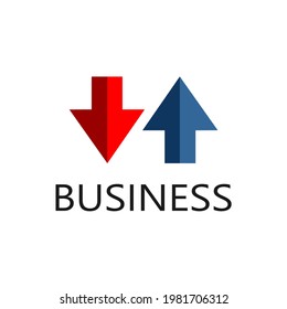 two red and blue arrows facing down and up