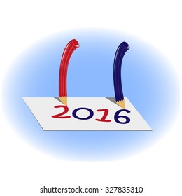 Two red and blue pencil writing on paper, vector illustration