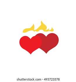 two red burning heart located next to
