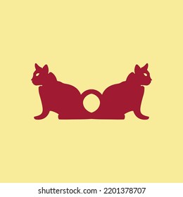 Two red cat  vector animal logo 