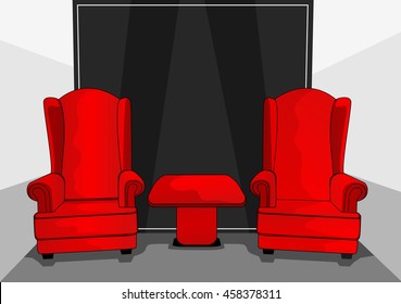 two red chairs in the room of my house