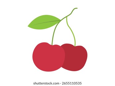 Zwei rote Kirschen mit grünem Blatt