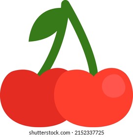 Two red cherries, illustration, vector on a white background.