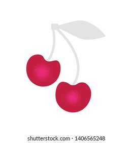 Two red cherries on a branch with leaf. Red cherries on a branch with a leaf vector eps10