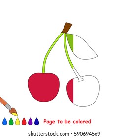 Two Red Cherries in vector to be traced, restore dashed line and color the picture, the simple visual game with easy education game level for preschool kids.