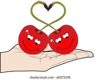 Two red cherry in love