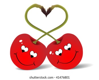 Two red cherry love vector illustration