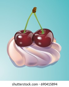 Two  red cherry on the cream cloud (vector)